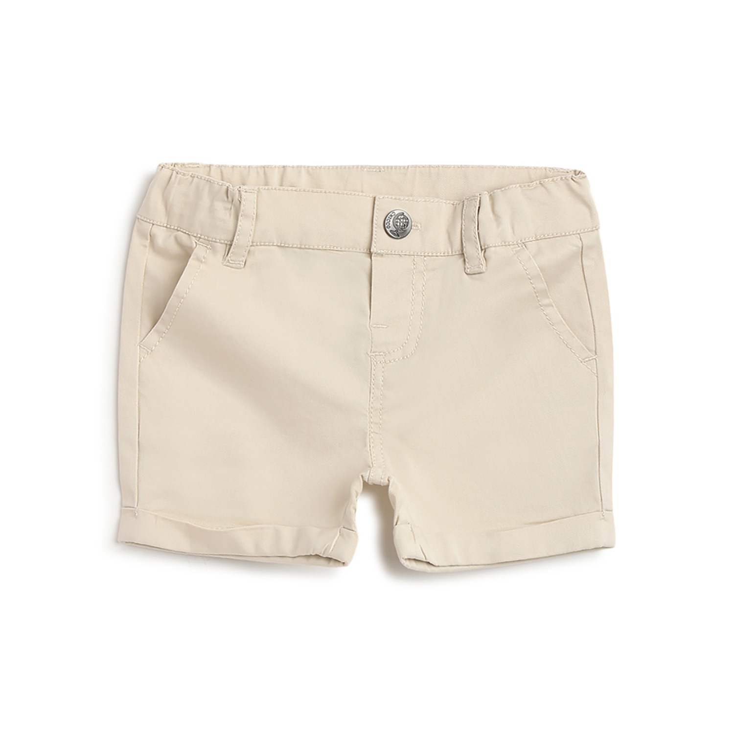 Boys Solid Shorts-Beige